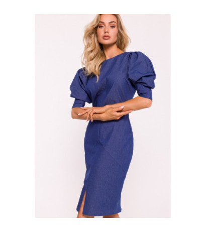 M803 Dress with stitching and buff sleeves - blue