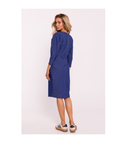 M803 Dress with stitching and buff sleeves - blue