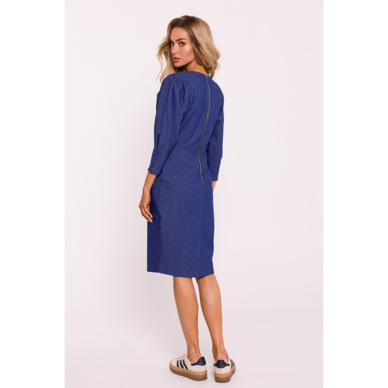 M803 Dress with stitching and buff sleeves - blue