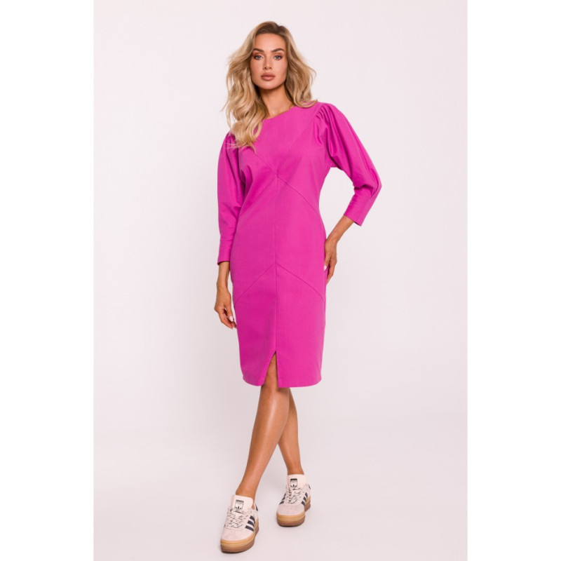 M803 Dress with stitching and bouffant sleeves - pink