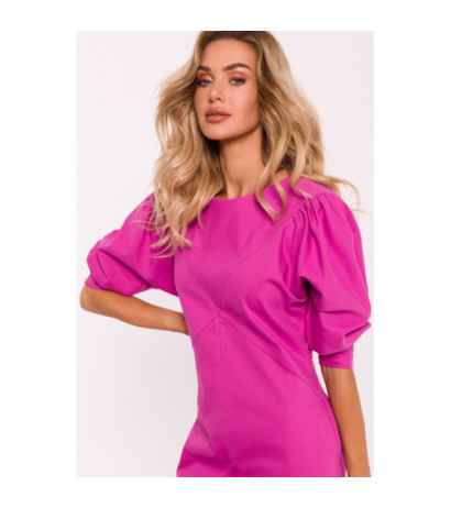 M803 Dress with stitching and bouffant sleeves - pink