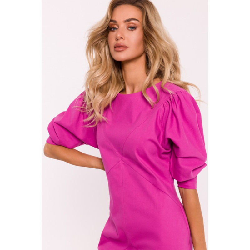 M803 Dress with stitching and bouffant sleeves - pink