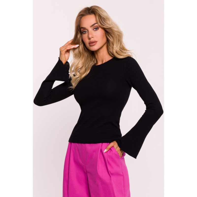 M806 Blouse with long extended sleeves - black