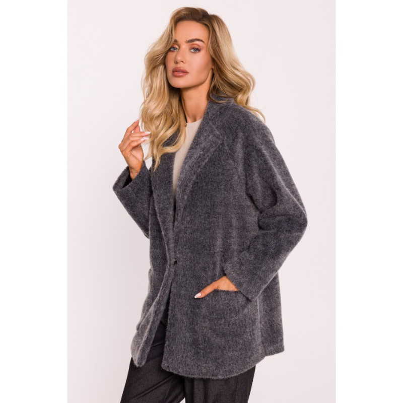 M808 Short coat with hair - grey melange