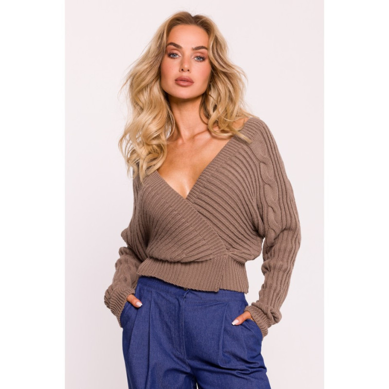 M809 Short sweater with envelope neckline - cappuccino