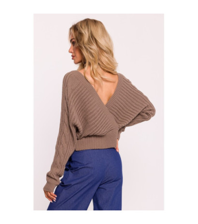 M809 Short sweater with envelope neckline - cappuccino