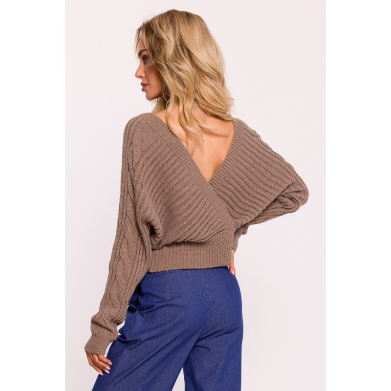 M809 Short sweater with envelope neckline - cappuccino