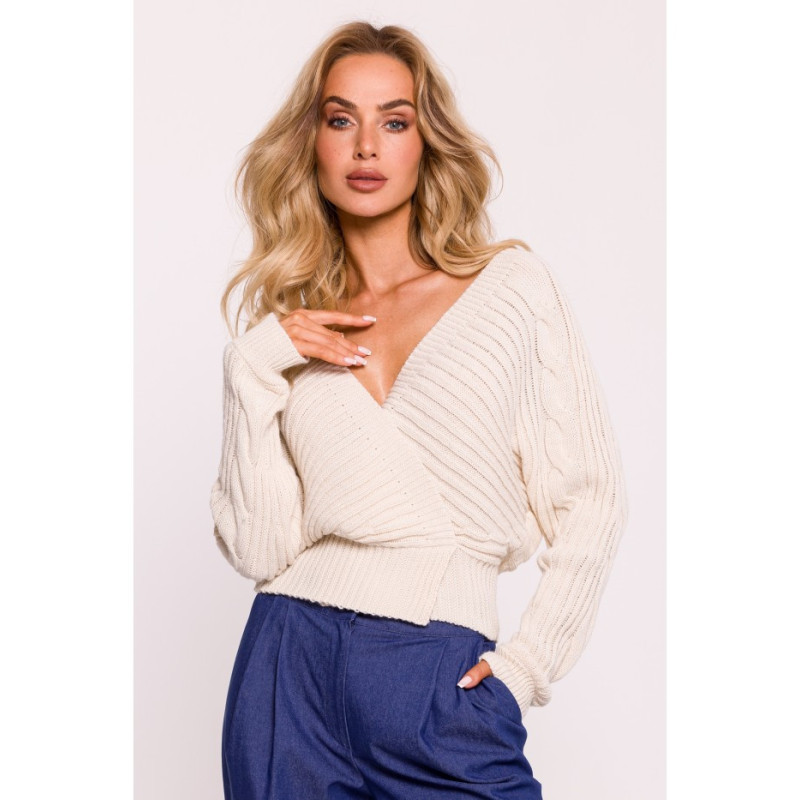 M809 Short sweater with envelope neckline - ivory