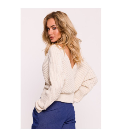 M809 Short sweater with envelope neckline - ivory