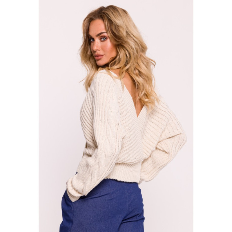 M809 Short sweater with envelope neckline - ivory