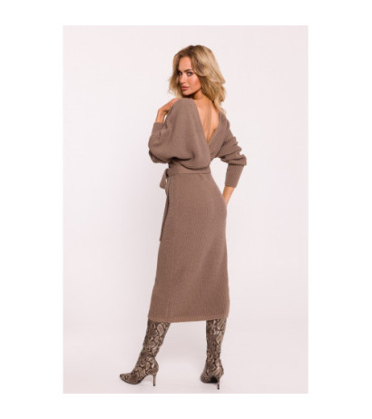 M810 Sweater dress with envelope neckline and belt - cappuccino