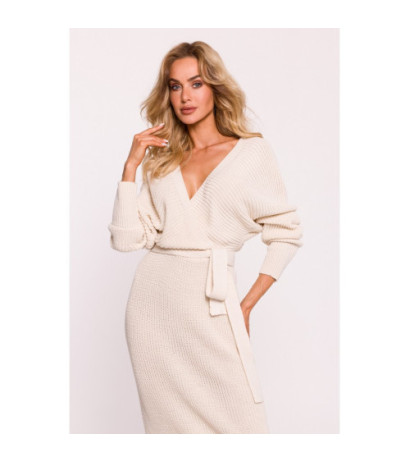 M810 Sweater dress with envelope neckline and belt - ivory