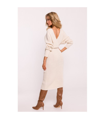 M810 Sweater dress with envelope neckline and belt - ivory