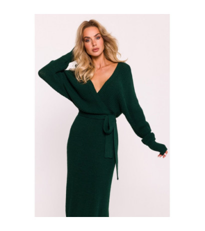 M810 Sweater dress with envelope neckline and belt - green