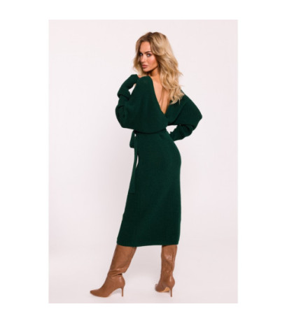 M810 Sweater dress with envelope neckline and belt - green