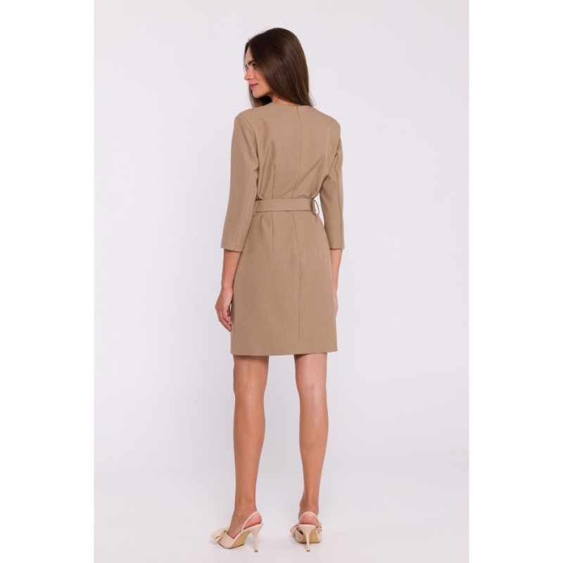 S369 Short dress with belt - beige