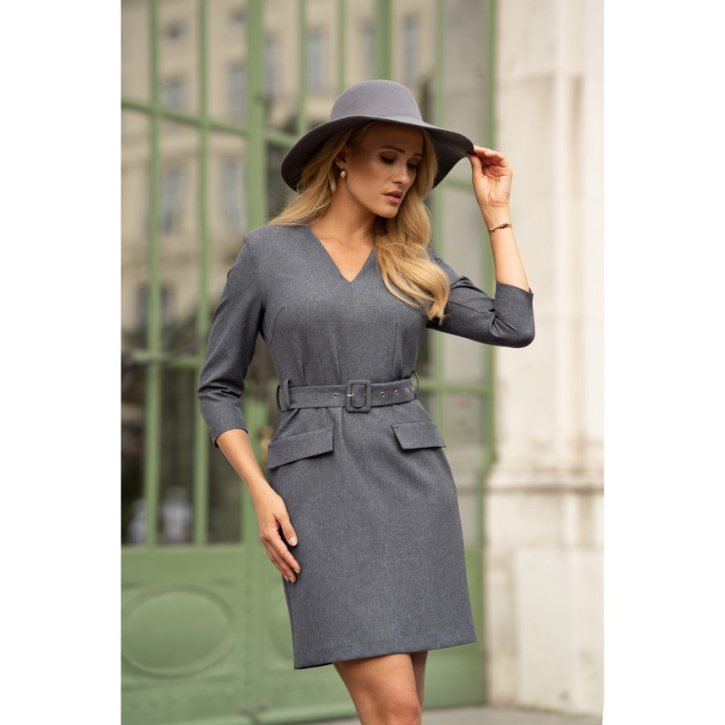 S369 Short dress with belt - gray