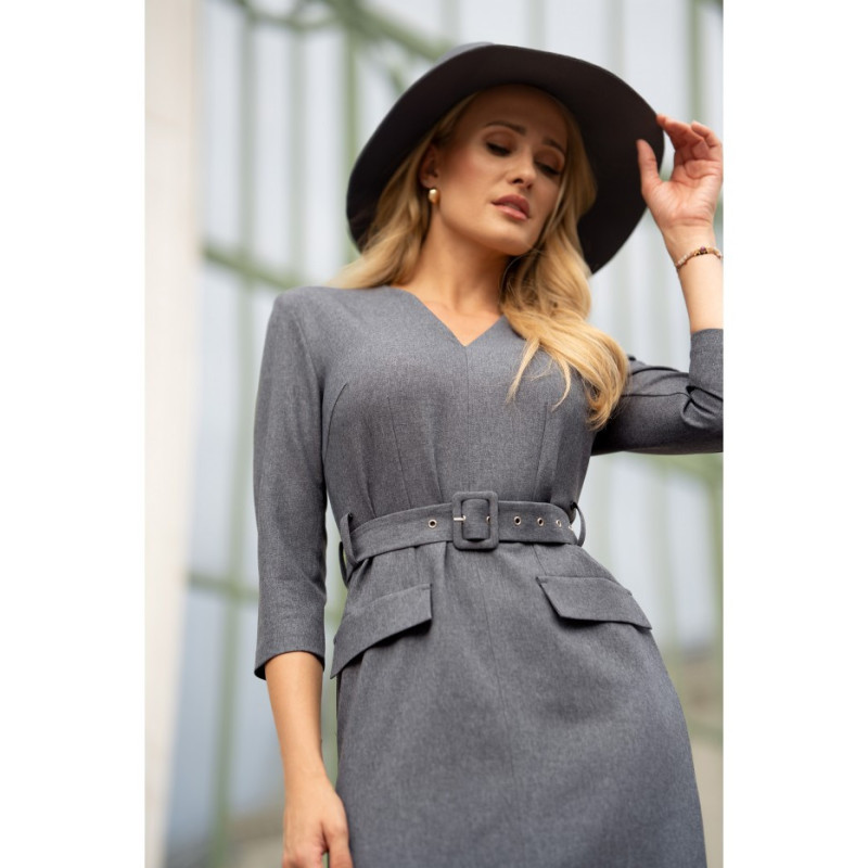 S369 Short dress with belt - gray