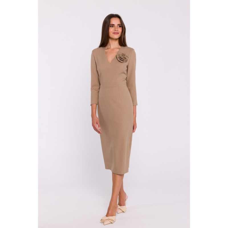 S372 Midi dress with flower - beige