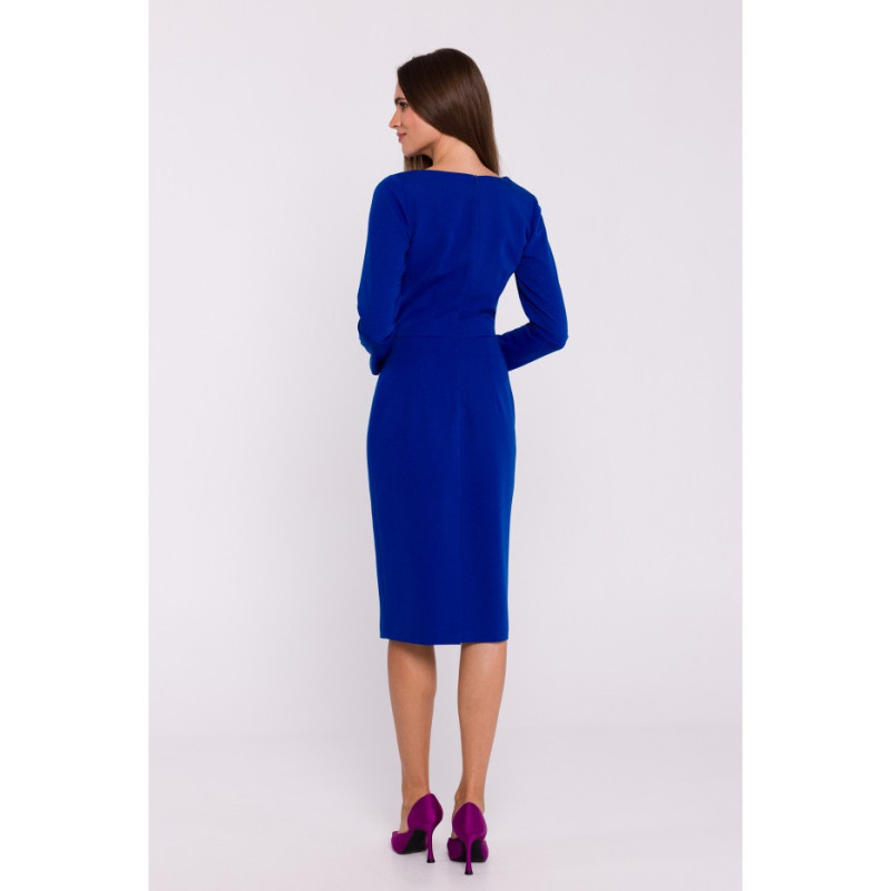 S376 Pencil dress with asymmetrical neckline - cornflower blue