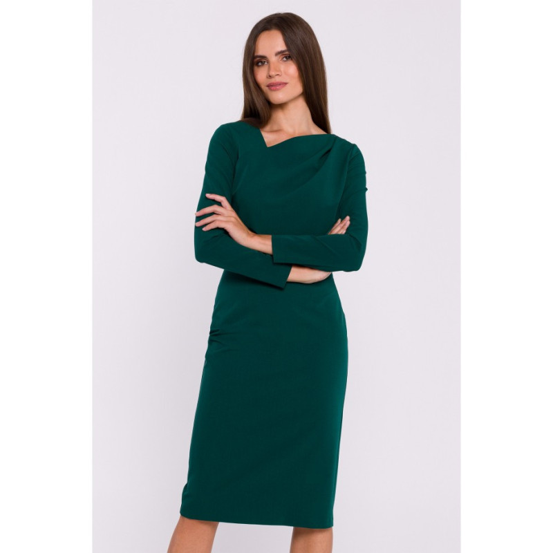 S376 Pencil dress with asymmetrical neckline - green