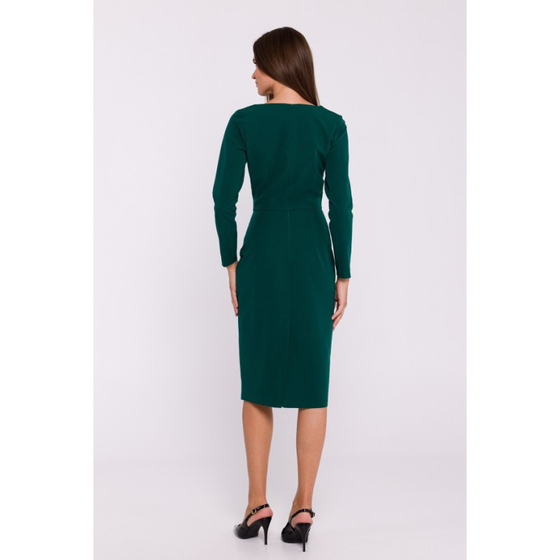 S376 Pencil dress with asymmetrical neckline - green