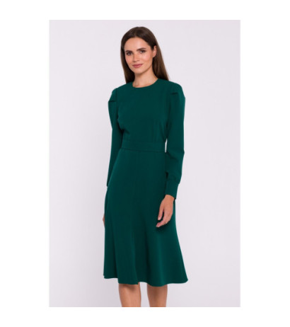 S378 Dress with long sleeves and belt - green