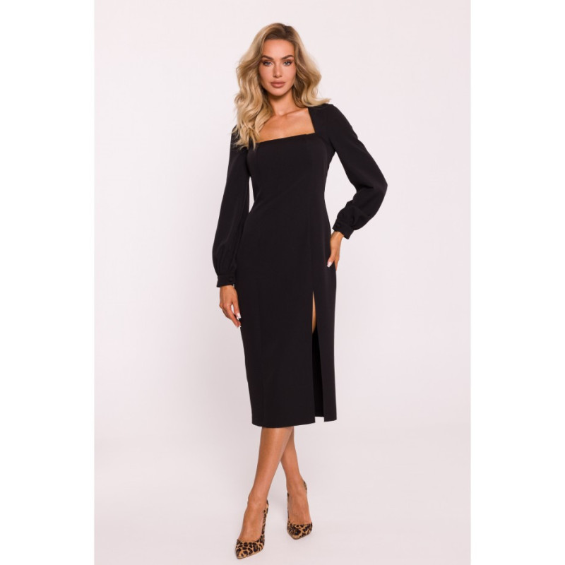 M812 Smooth dress with high leg cutout - black