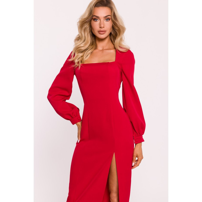 M812 Smooth dress with high leg cutout - red