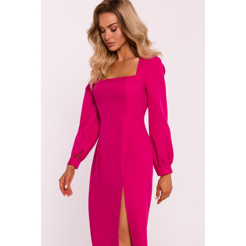 M812 Smooth dress with high leg cutout - fuchsia