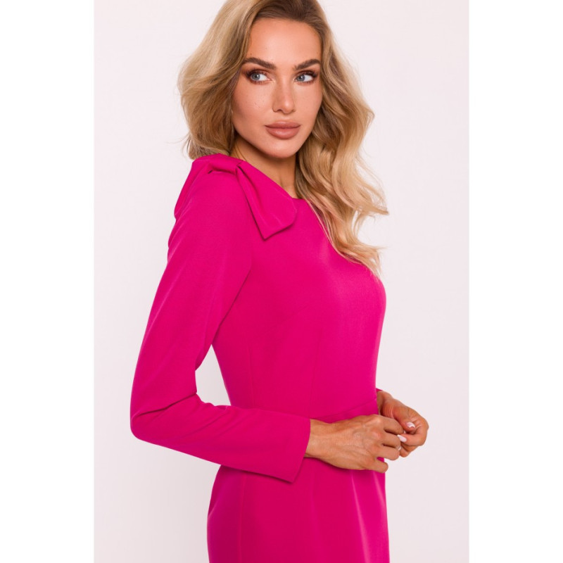 M814 Dress with bow on shoulder - fuchsia