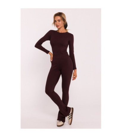 M816 Ribbed leggings with slits - brown