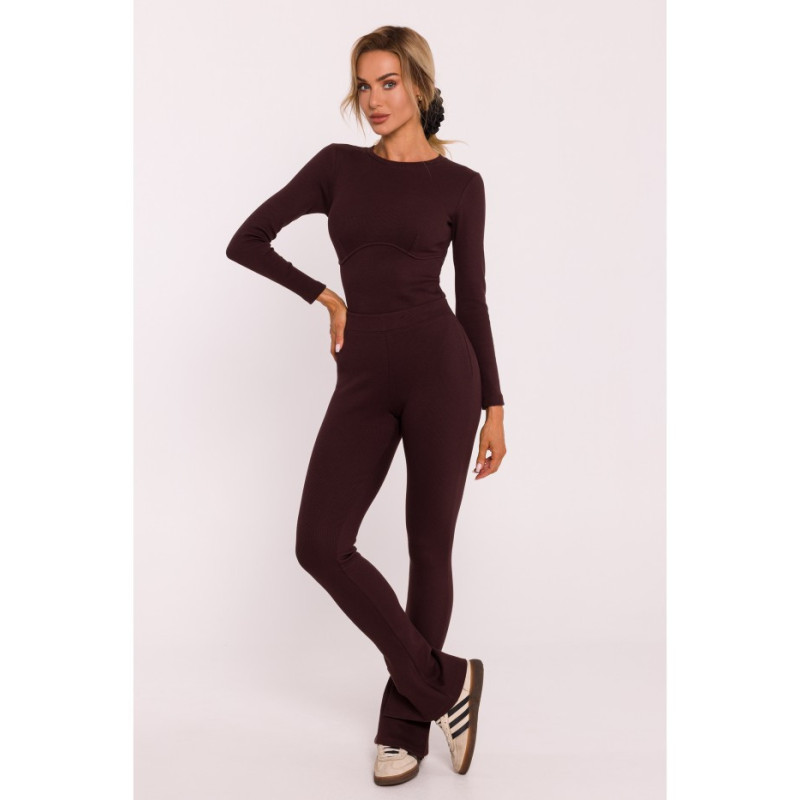 M816 Ribbed leggings with slits - brown