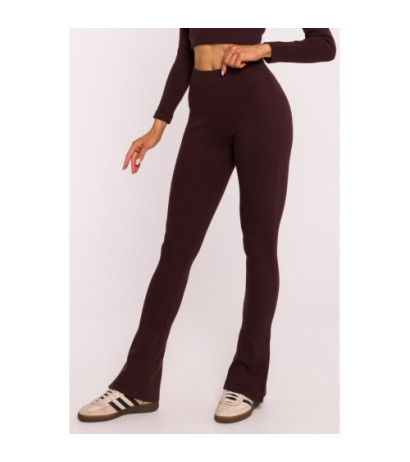 M816 Ribbed leggings with slits - brown