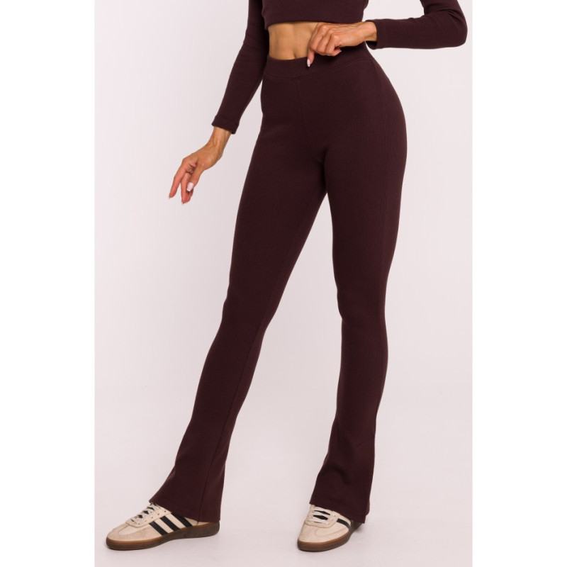 M816 Ribbed leggings with slits - brown