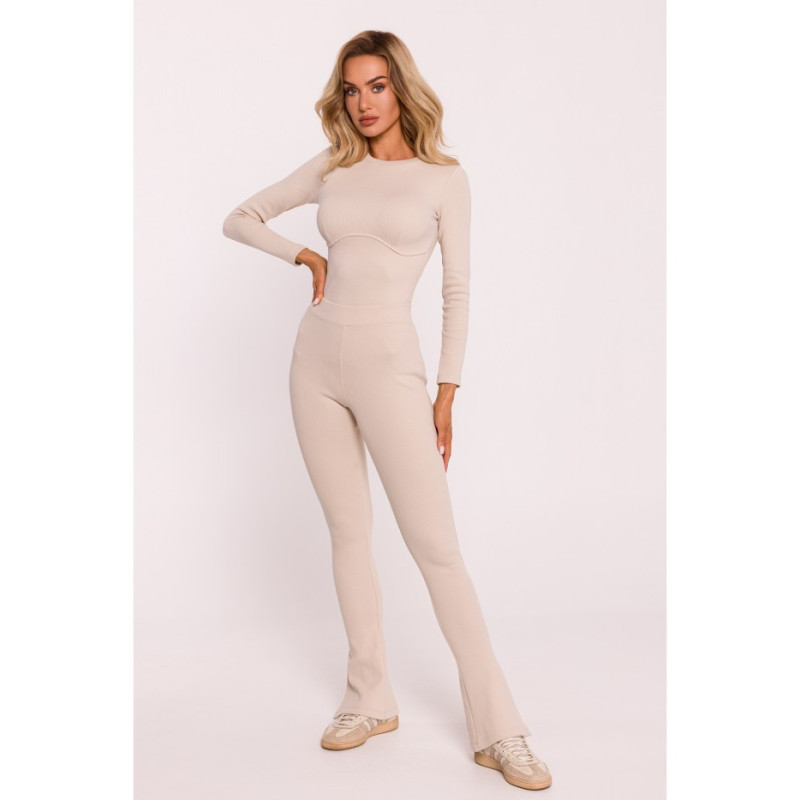 M816 Ribbed leggings with slits - sand