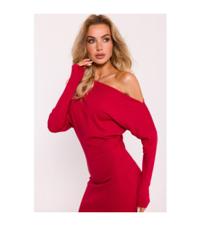 M818 Ribbed mini dress with open shoulders - red