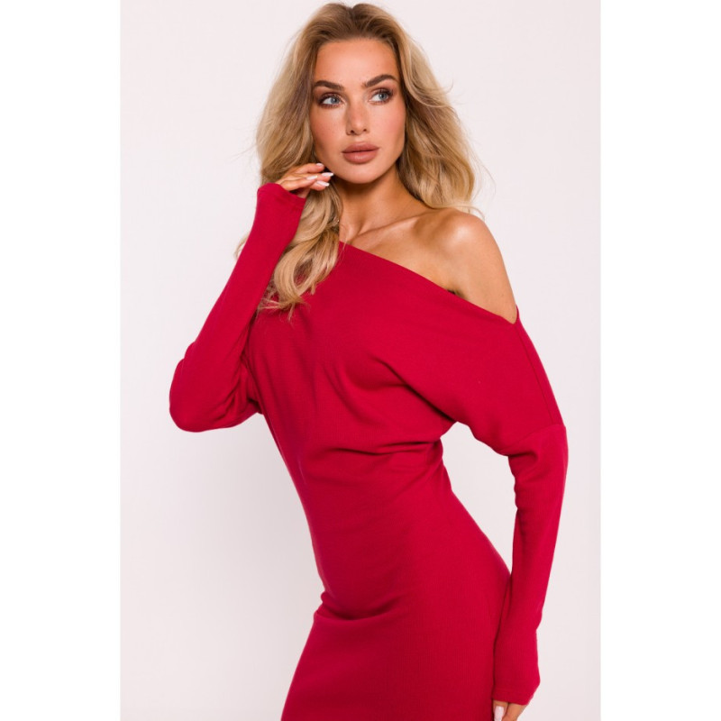 M818 Ribbed mini dress with open shoulders - red