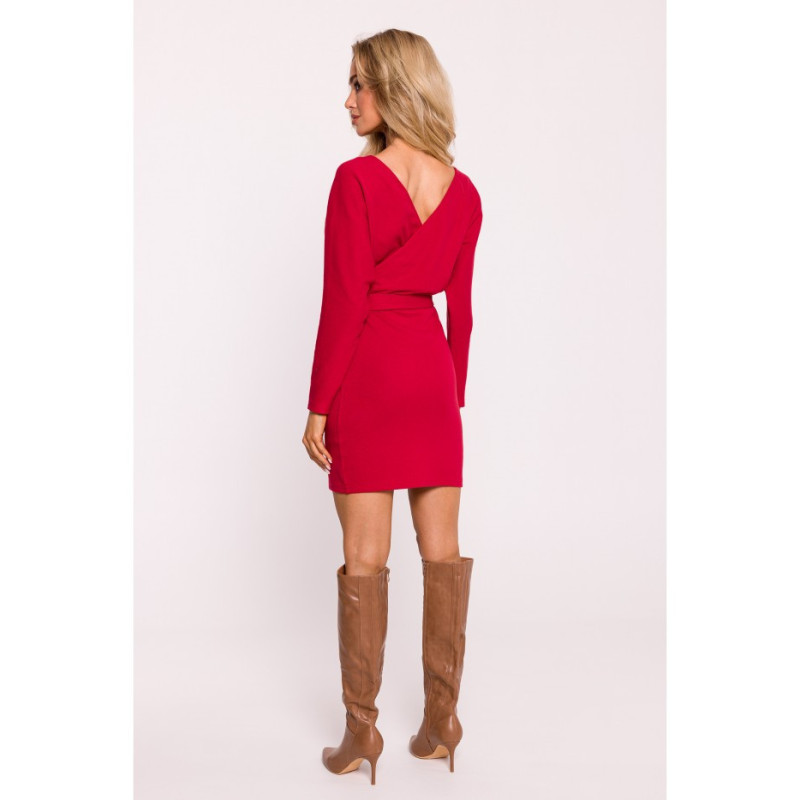 M819 Ribbed mini dress with belt - red