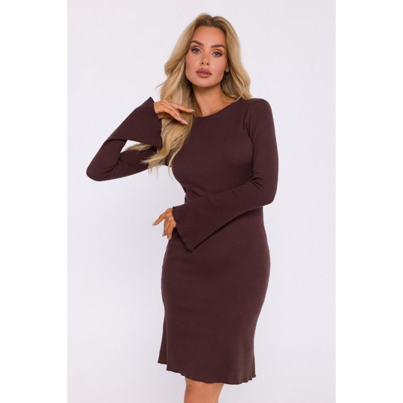 M821 Ribbed dress with extended sleeves - brown