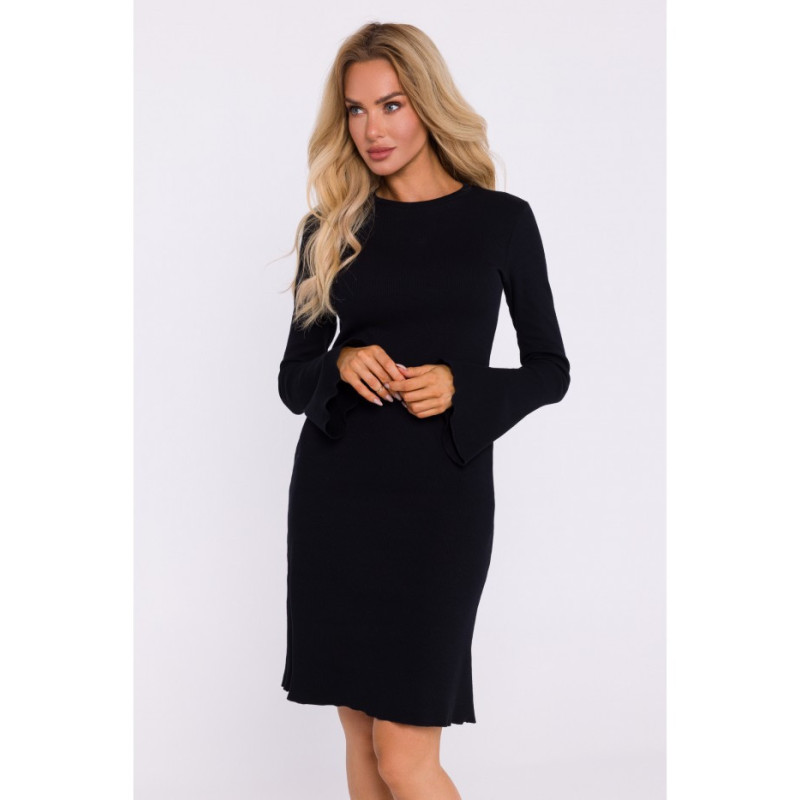 M821 Ribbed dress with extended sleeves - black