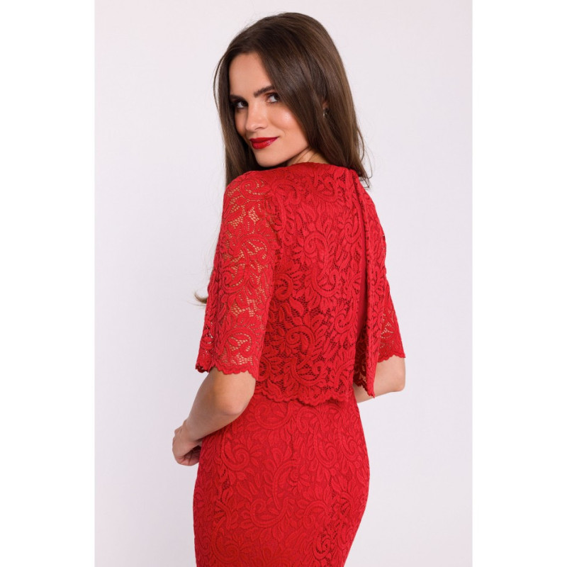 S379 Lace dress with double top - red