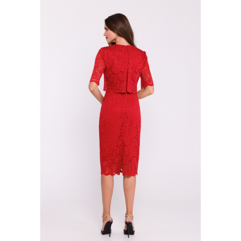 S379 Lace dress with double top - red