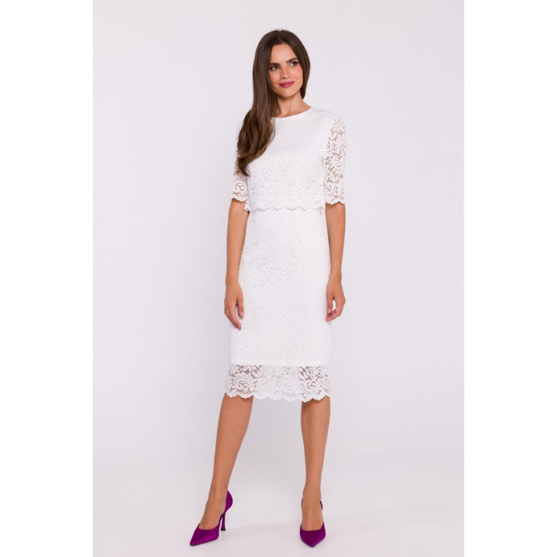 S379 Lace dress with double top - ecru