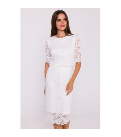 S379 Lace dress with double top - ecru