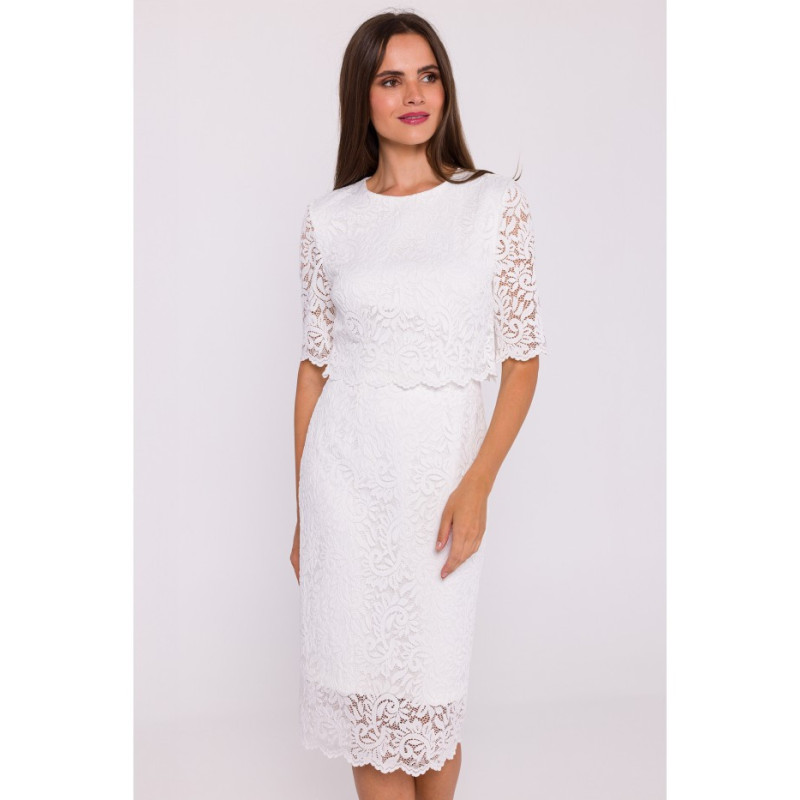 S379 Lace dress with double top - ecru