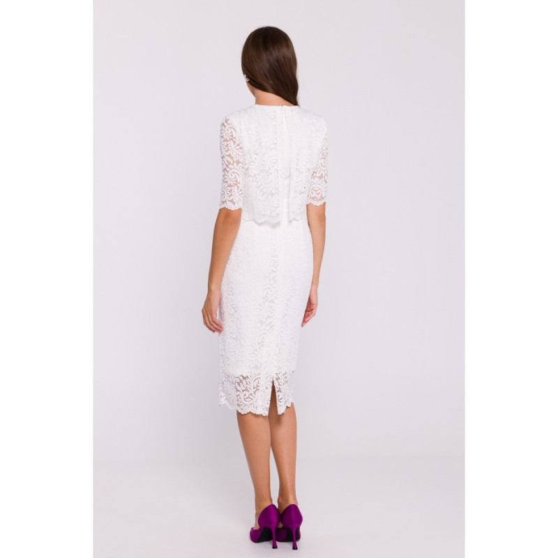 S379 Lace dress with double top - ecru