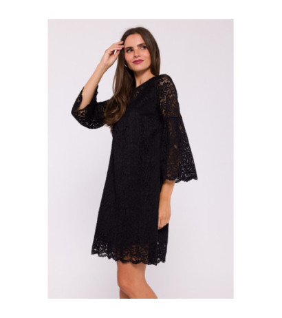 S380 Lace trapeze dress - black