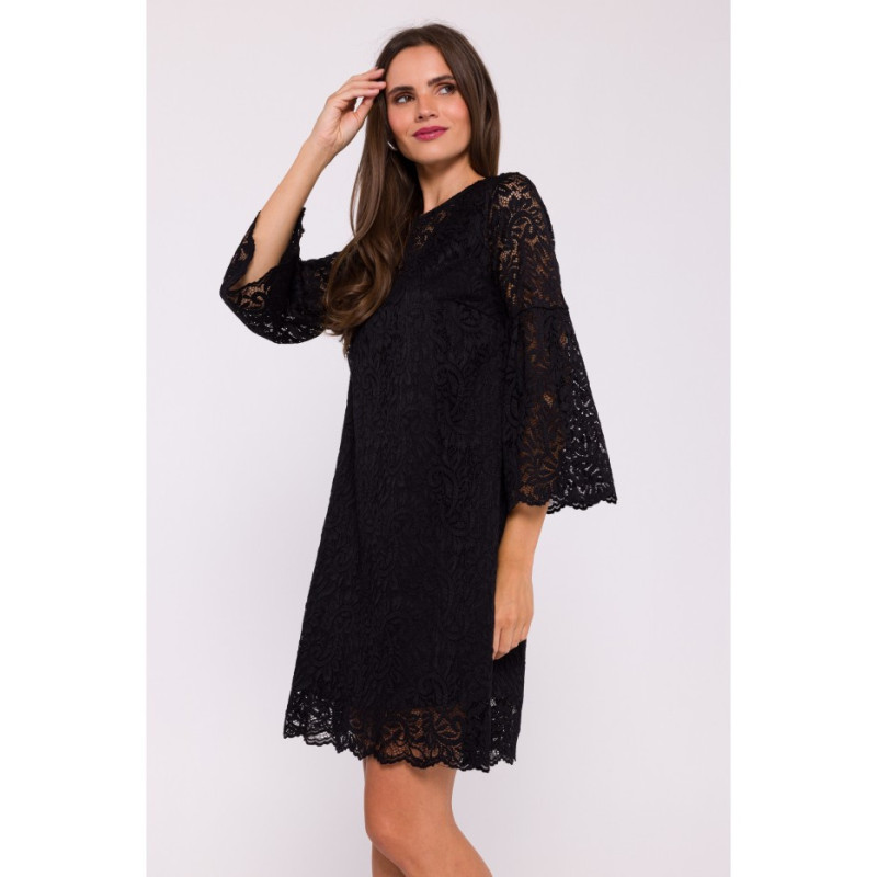 S380 Lace trapeze dress - black