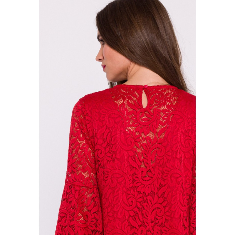 S380 Lace trapeze dress - red